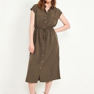 Old Navy Olive Button-Front Midi Dress